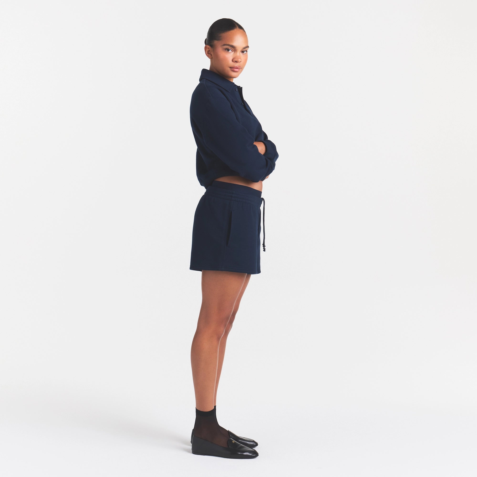 cotton fleece double waistband short cotton fleece double waistband short