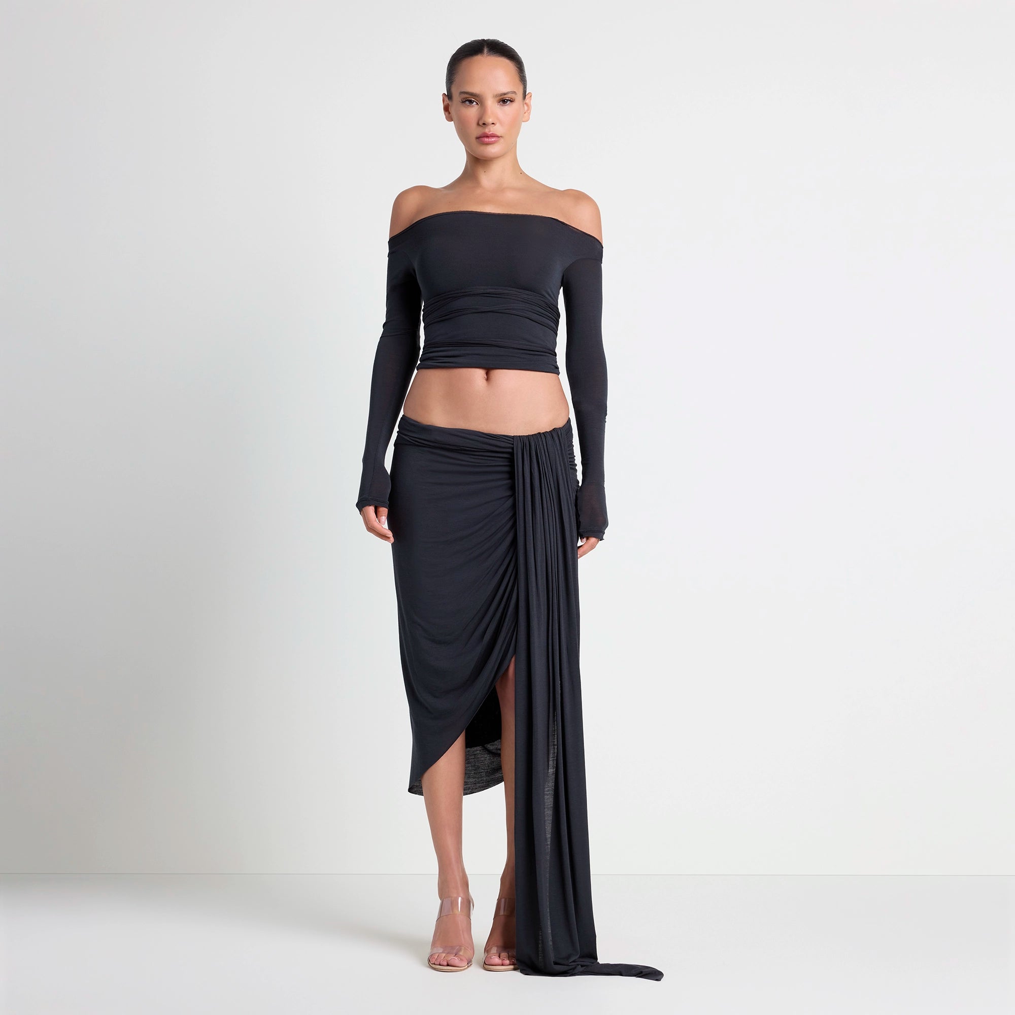 vettese x skims sheer modal draped midi skirt vettese x skims sheer modal draped midi skirt