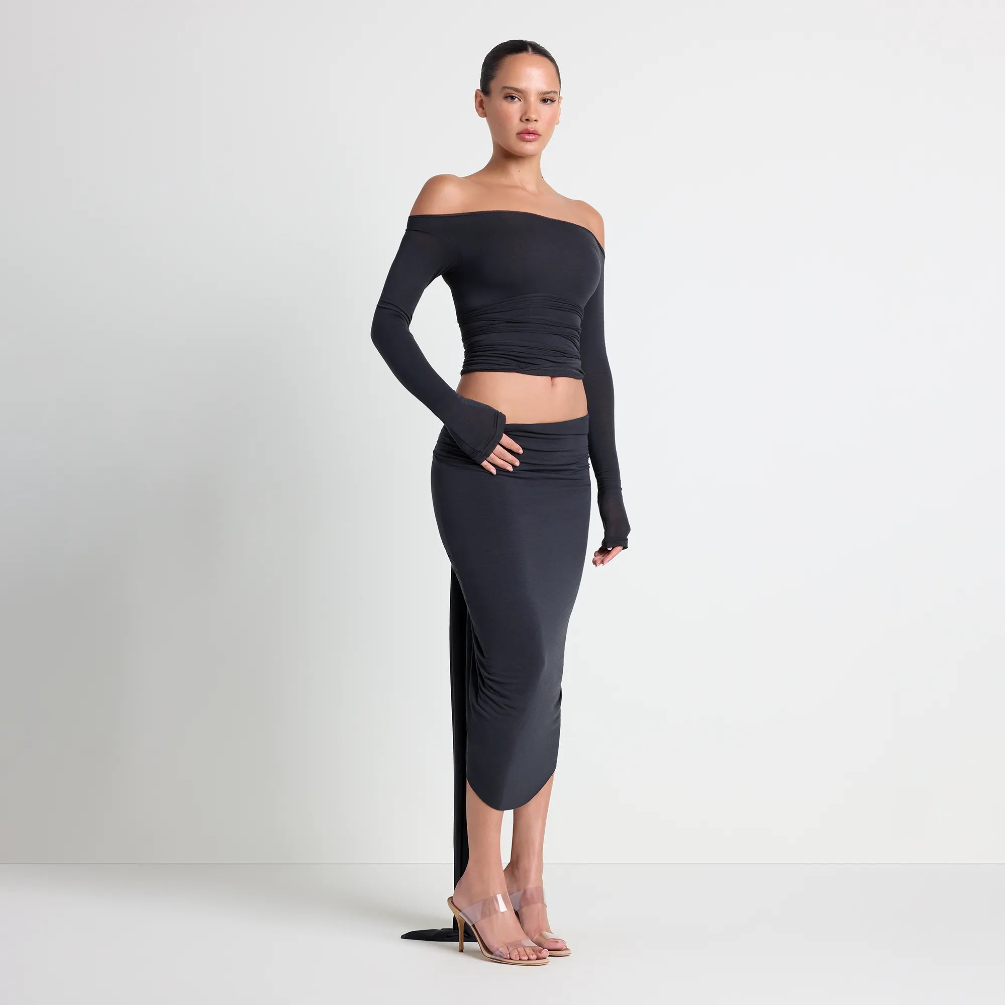 vettese x skims sheer modal draped midi skirt vettese x skims sheer modal draped midi skirt