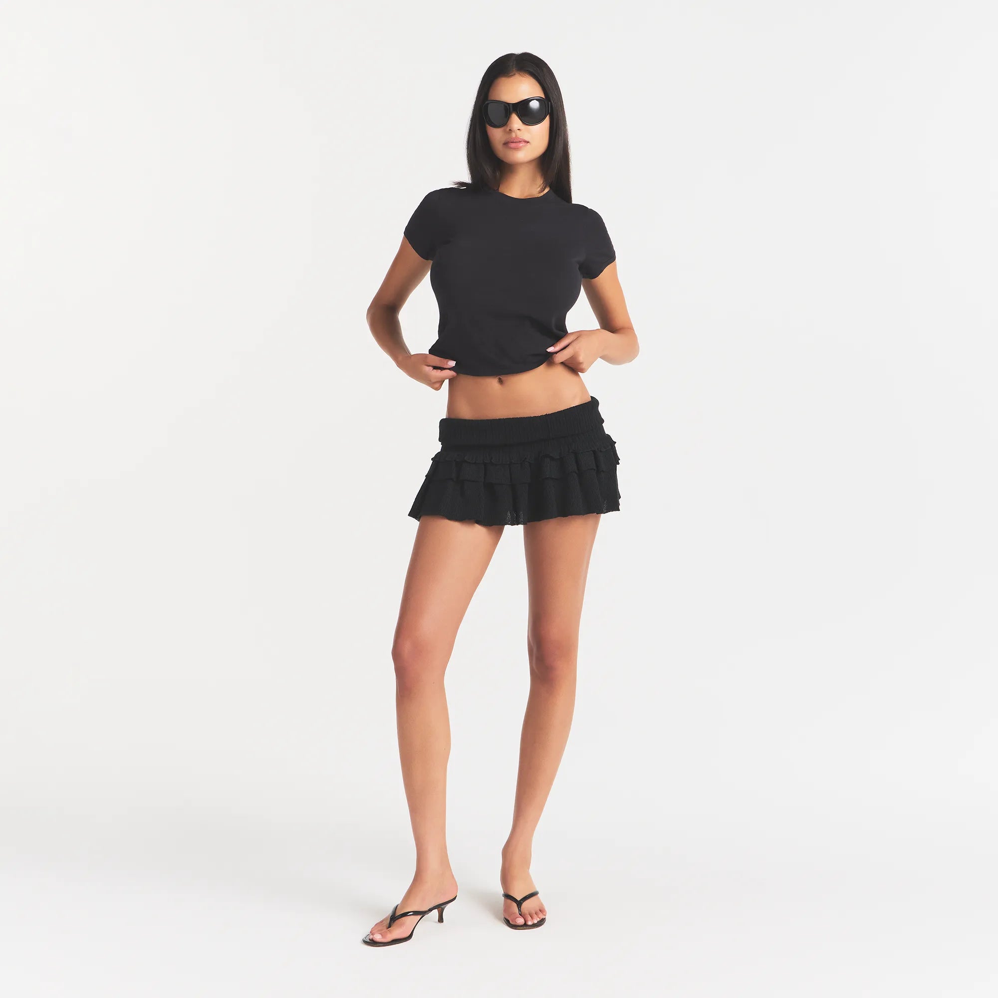 sheer knit ruffle mini skirt sheer knit ruffle mini skirt