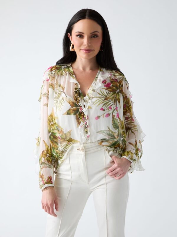 ruffled v neck blouse