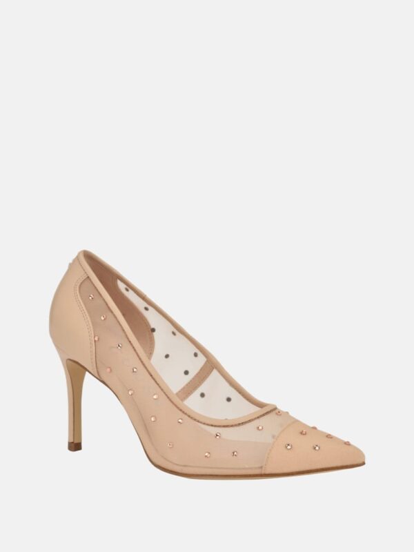 rhinestone mesh pumps