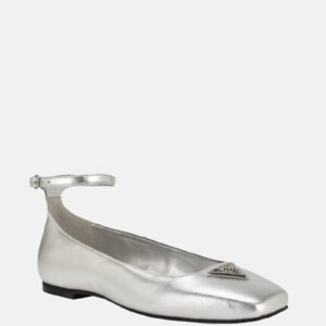 metallic ankle strap ballet flats