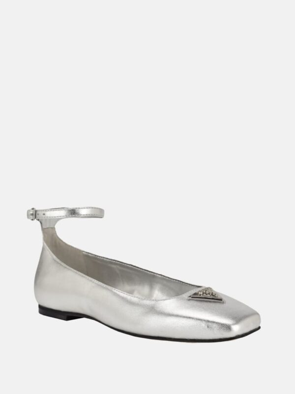 metallic ankle strap ballet flats