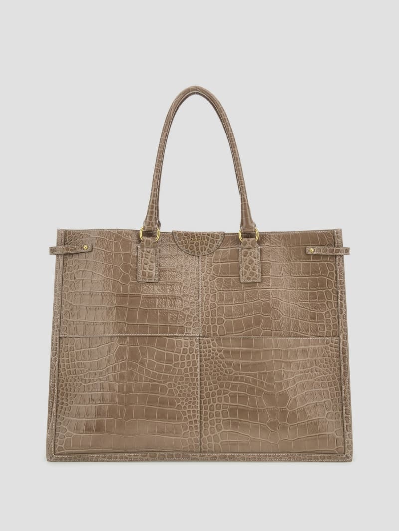 isa crocodile embossed leather tote isa crocodile embossed leather tote