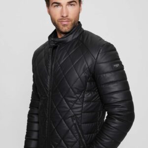 diamond quilted faux leather jacket
