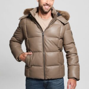 faux leather stretch puffa jacket