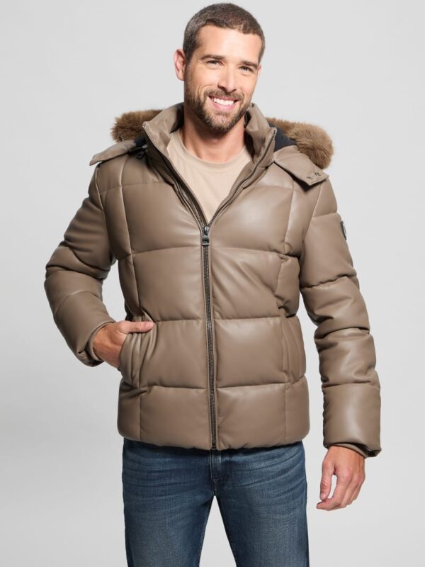 faux leather stretch puffa jacket