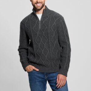 diamond cable knit half zip sweater