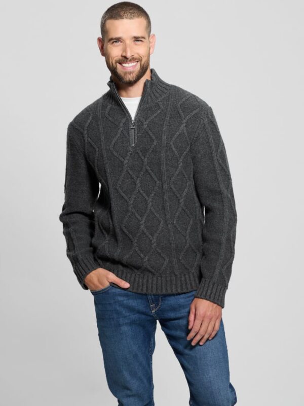 diamond cable knit half zip sweater