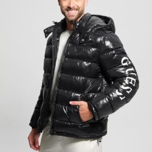 shiny hooded puffer jacket