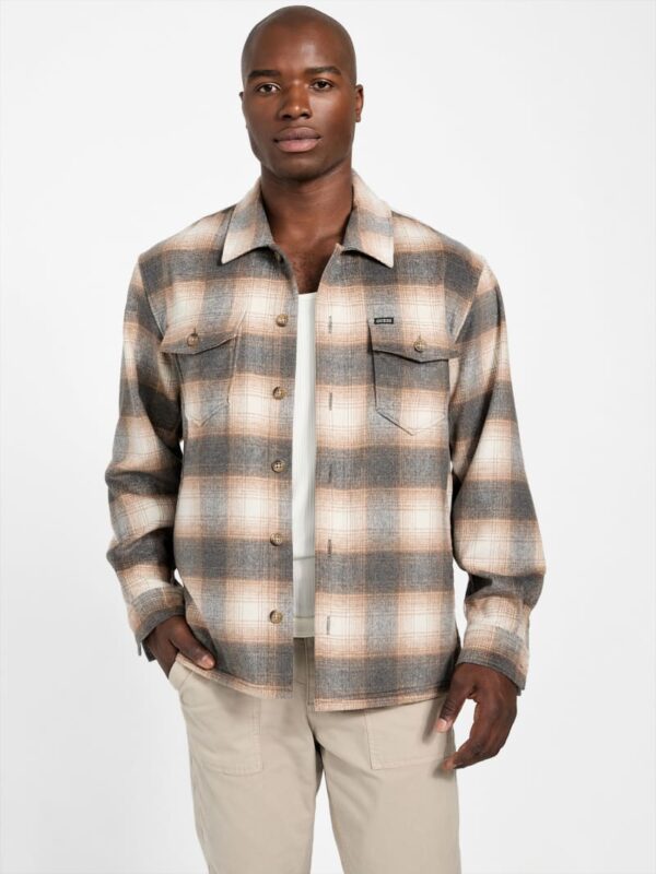 eco checkered wool blend overshirt