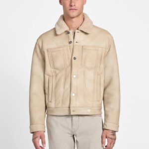 andy faux suede and sherpa trucker jacket