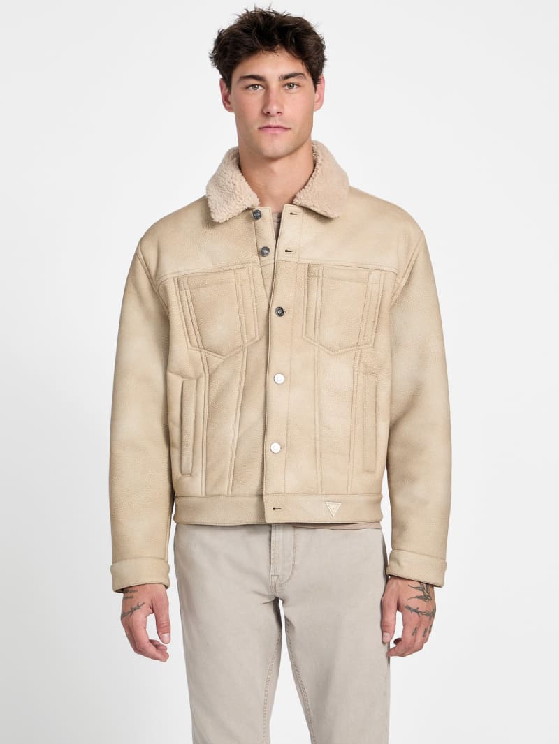 andy faux suede and sherpa trucker jacket andy faux suede and sherpa trucker jacket