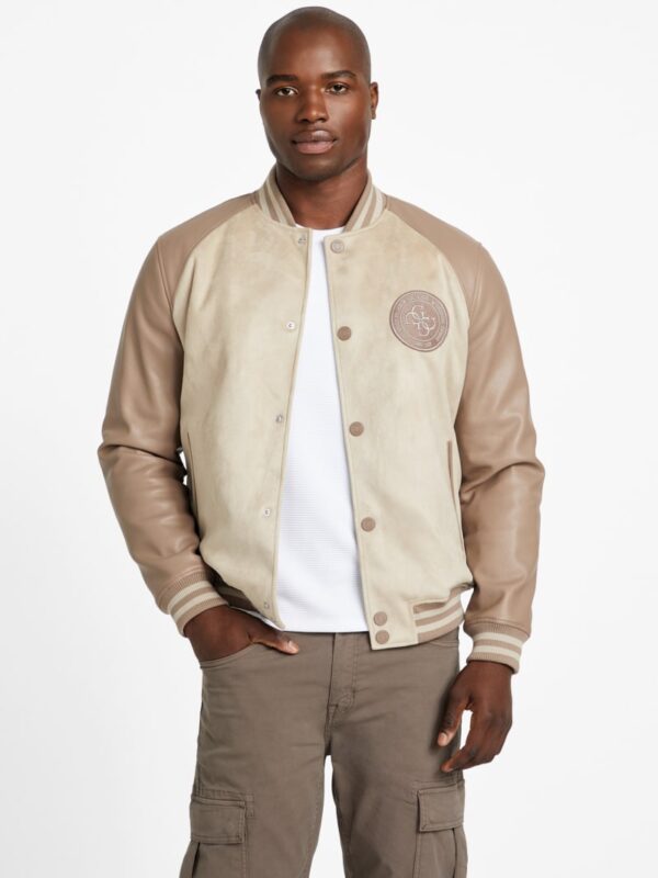 eco faux suede and leather varsity jacket