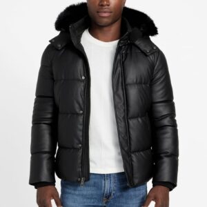 eco faux leather puffer jacket