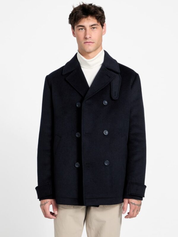 eco double breasted wool blend peacoat