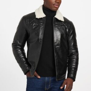 faux leather quilting motif jacket