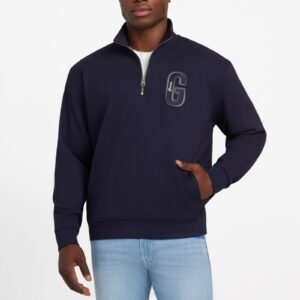 eco harris twill zip mock neck sweater