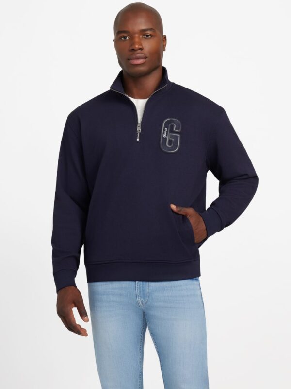 eco harris twill zip mock neck sweater