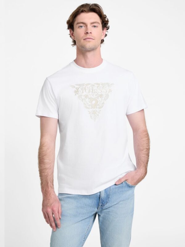 eco flower embroidered logo tee