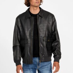 monogram faux leather aviator jacket