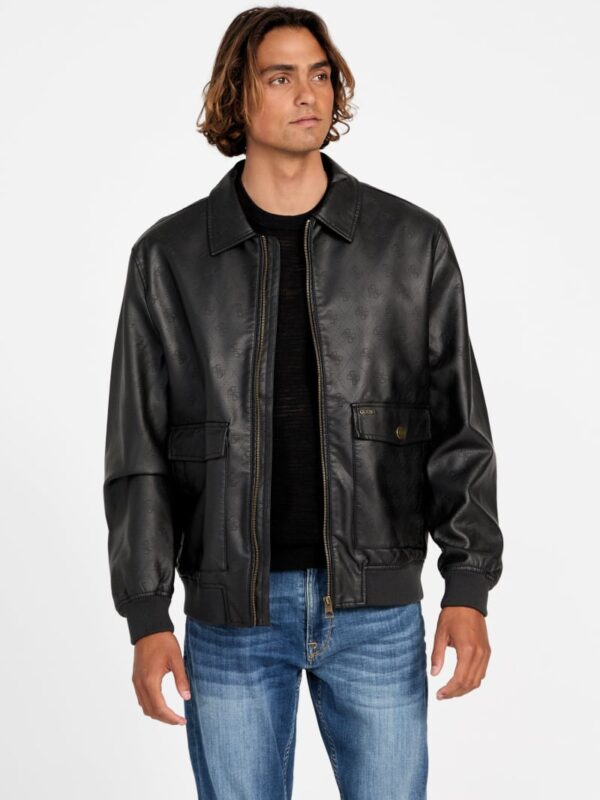monogram faux leather aviator jacket