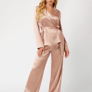 satin embellished wrap top and pants pj set