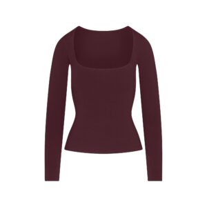 Home cotton jersey scoop neck long sleeve top