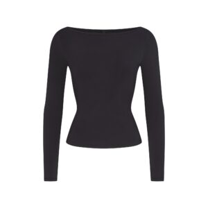 cotton jersey long sleeve boatneck top