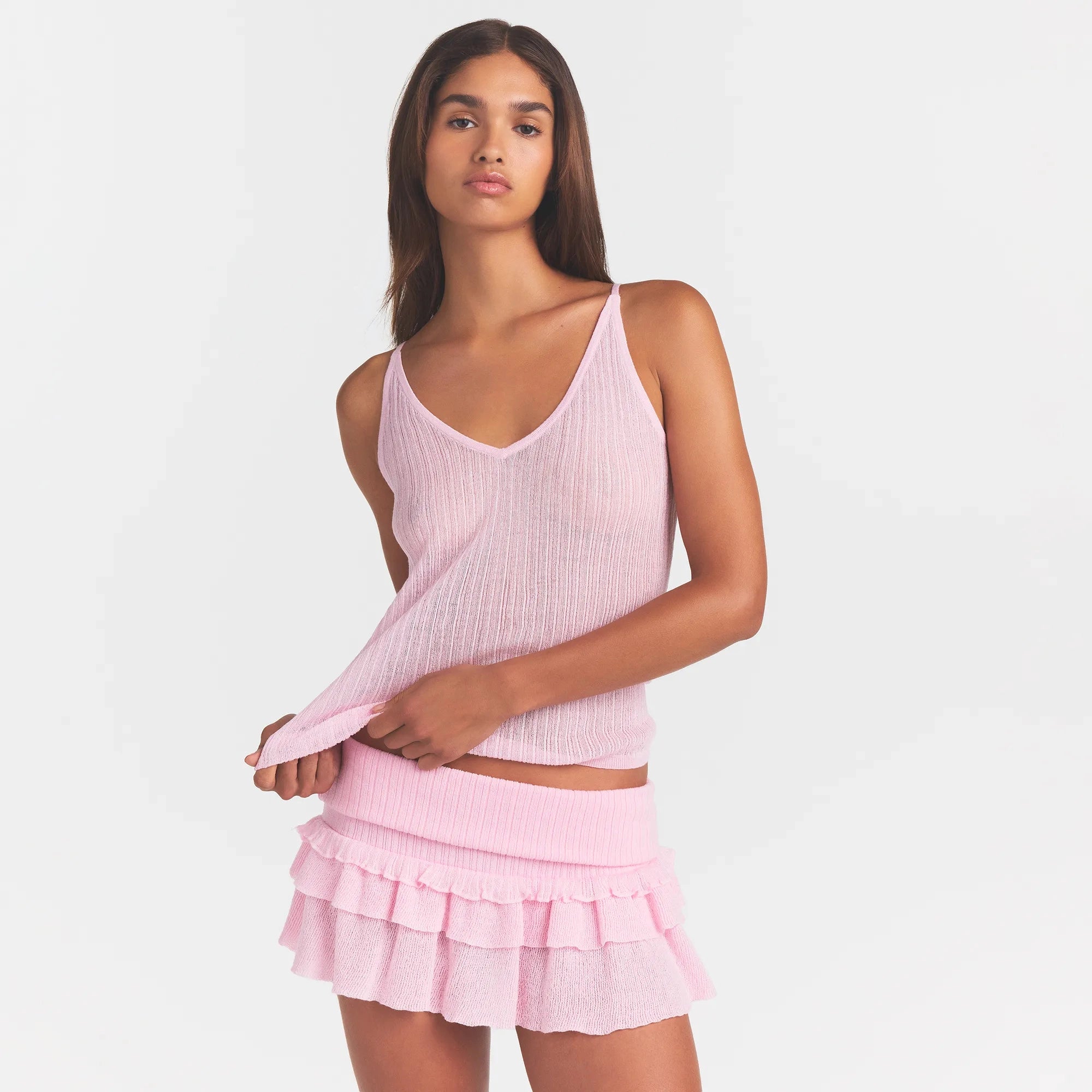 sheer knit plunge tank sheer knit plunge tank
