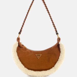 amita suede and shearling trim hobo bag