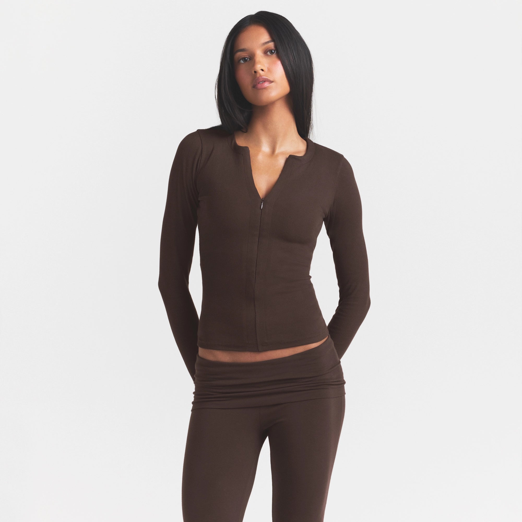 cotton rib zip up top cotton rib zip up top