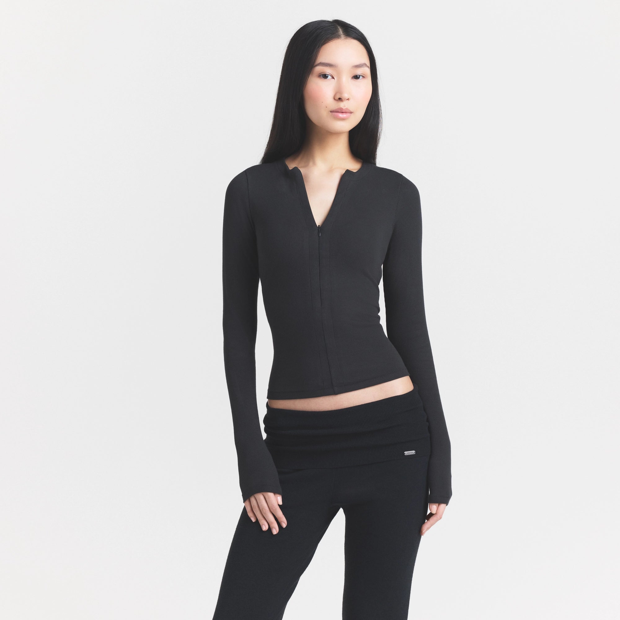 cotton rib zip up top cotton rib zip up top