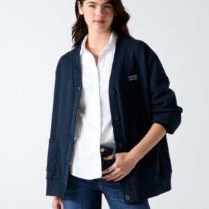embroidered logo cardigan