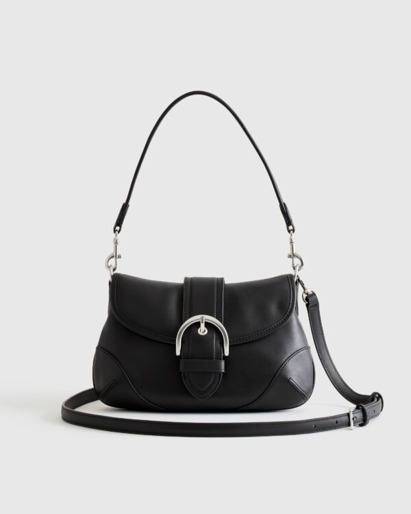 italian leather buckle detail shoulder bag
