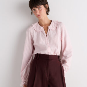 Витрина embroidered cotton ruffle collar long sleeve blouse