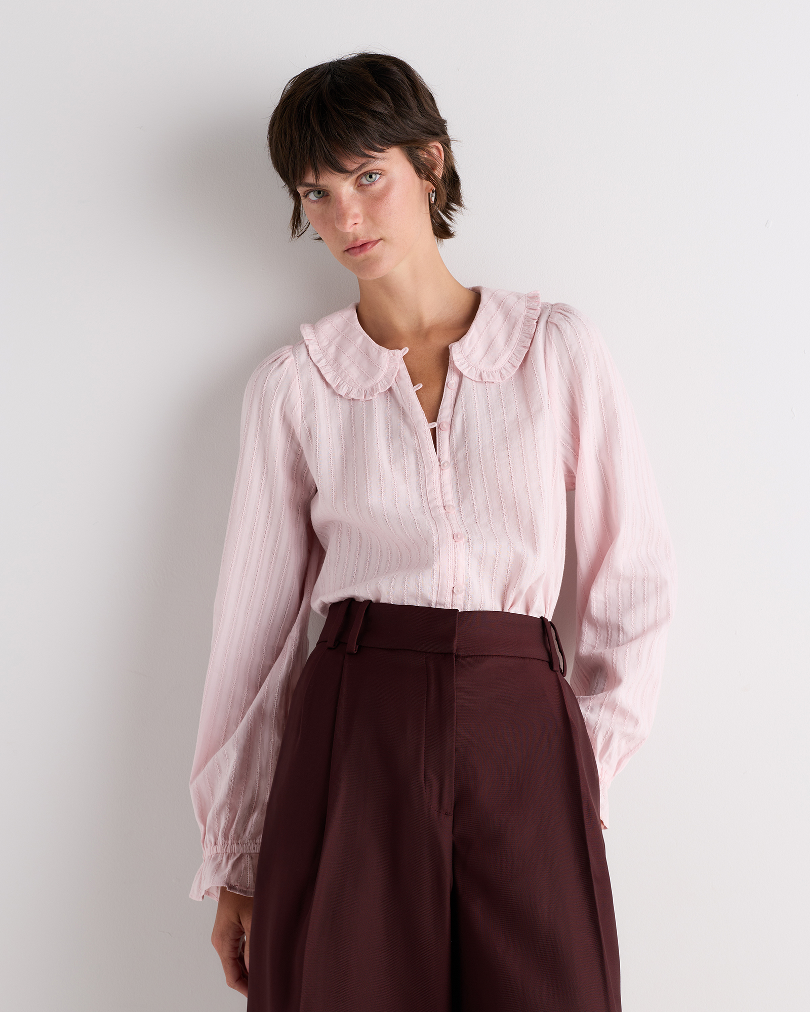 embroidered cotton ruffle collar long sleeve blouse embroidered cotton ruffle collar long sleeve blouse