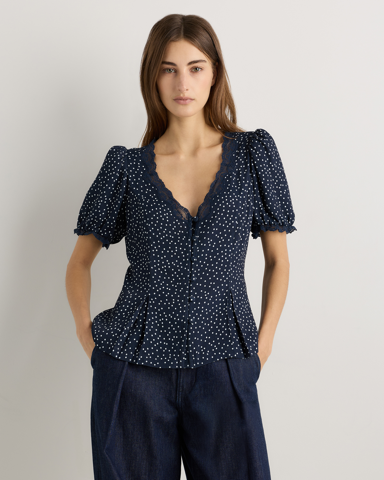 lightweight crepe lace puff sleeve blouse lightweight crepe lace puff sleeve blouse