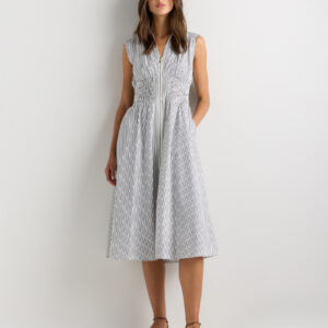 100% organic cotton poplin zip front midi dress