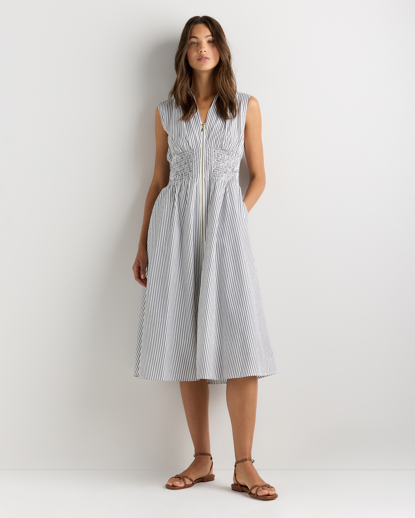 100% organic cotton poplin zip front midi dress 100% organic cotton poplin zip front midi dress
