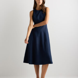 100% european linen high neck midi dress