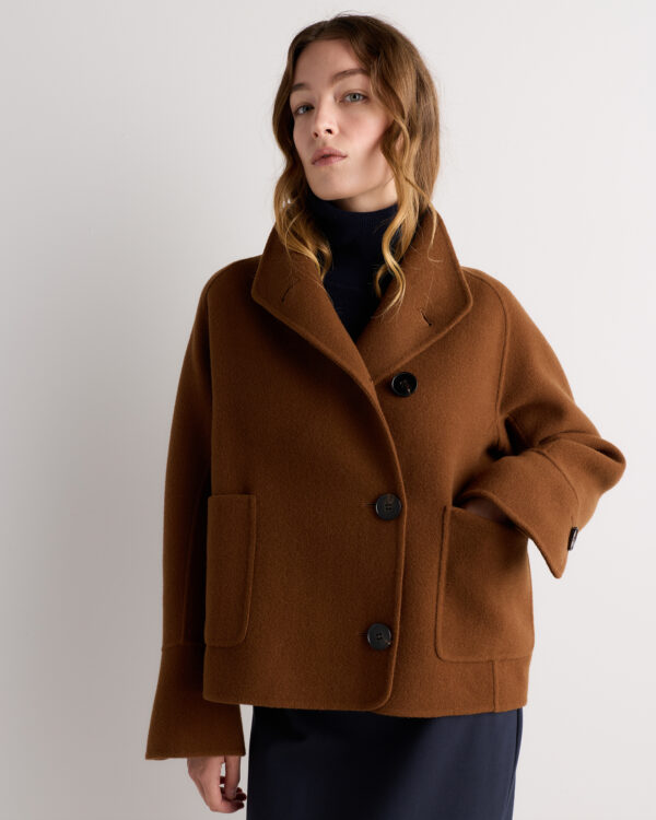 double faced merino wool funnel neck jacket