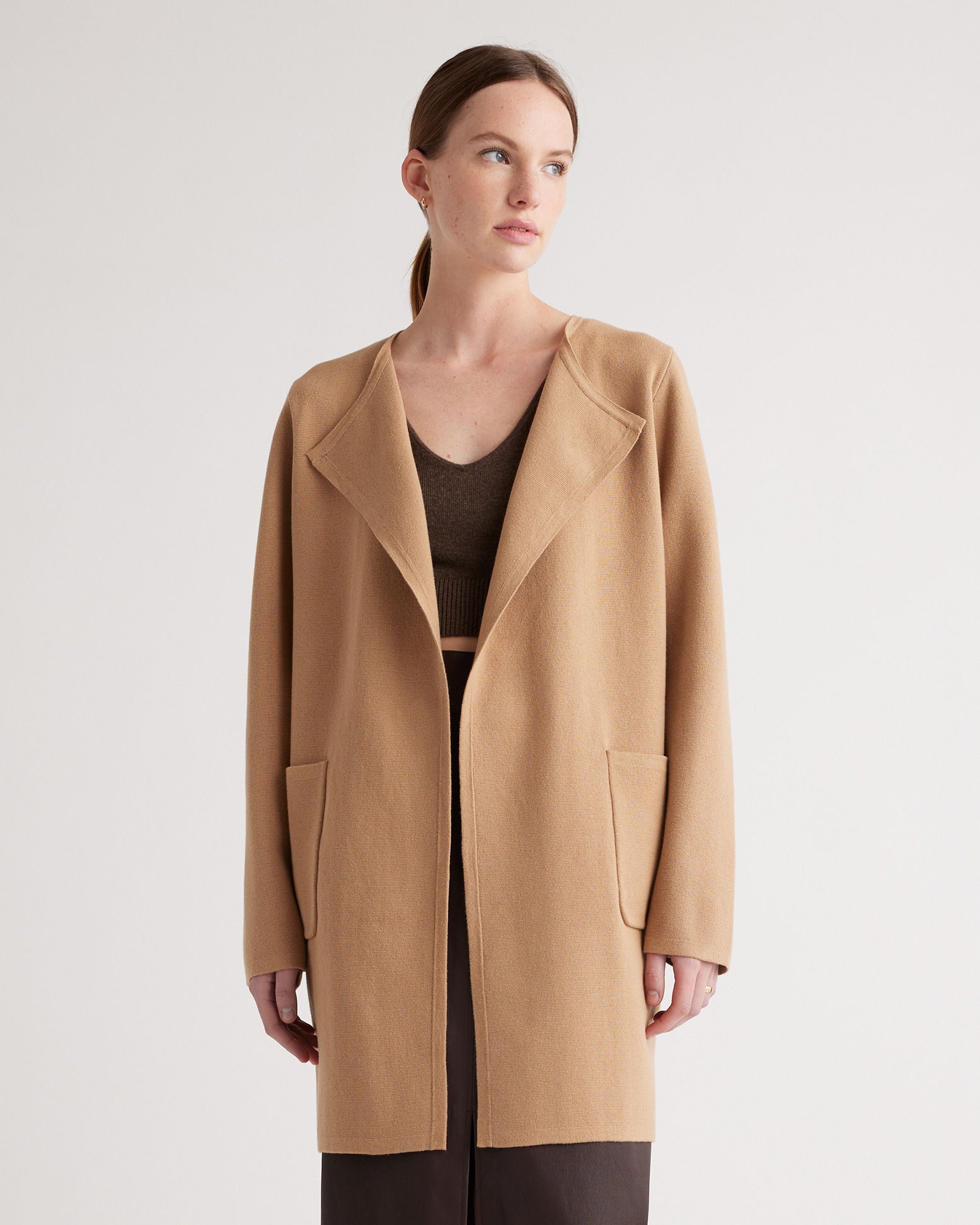 100% organic cotton knit collarless coat 100% organic cotton knit collarless coat
