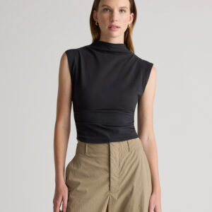 stretch cotton jersey sleeveless mock neck top