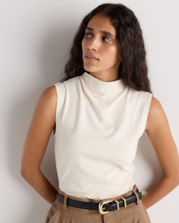 stretch cotton jersey sleeveless mock neck top