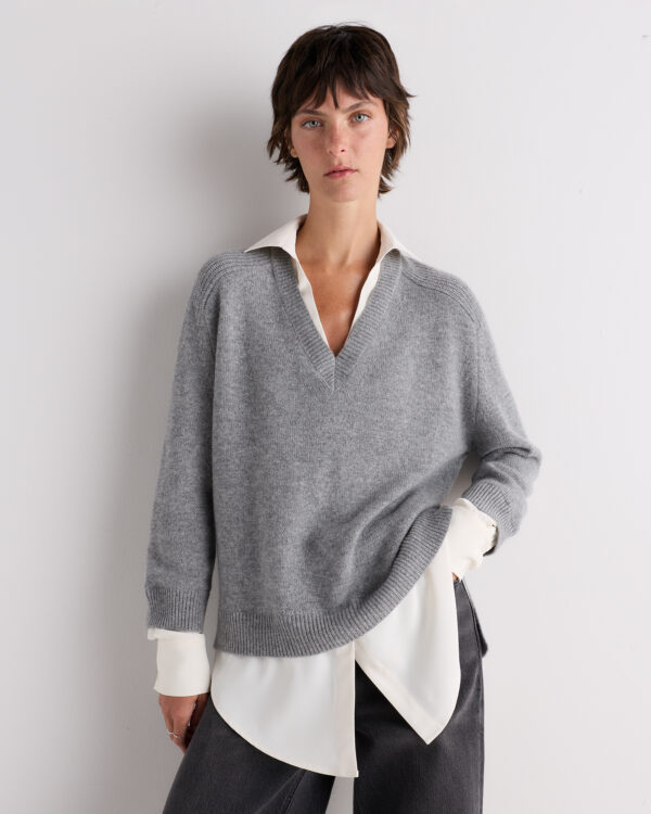 100% mongolian cashmere pre layered v neck sweater