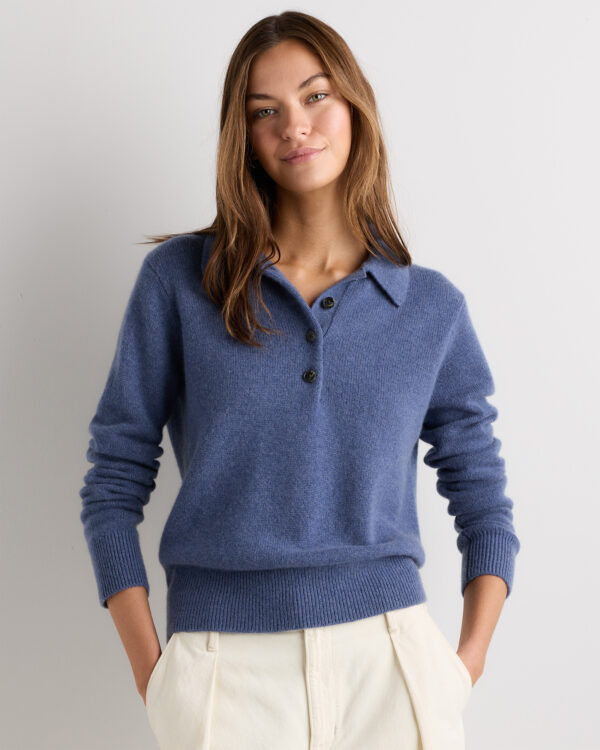 mongolian cashmere button polo sweater