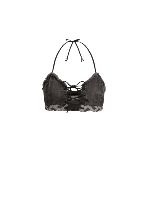 denim lace up bra top