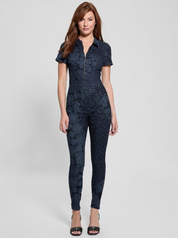 eco yuri printed denim jumpsuit